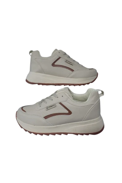 Tempo Kadın Krem-Kahve Cilt Ortopedik Taban Günlük Yürüyüş Ayakkabısı TMP036-95