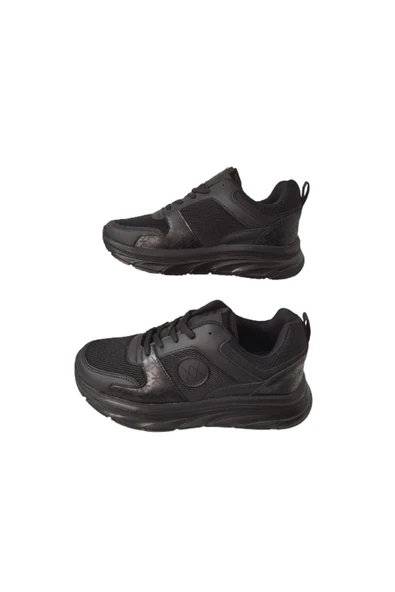 Somicks Kadın Siyah Kaymaz Taban Ultra Hafif Bağcıklı Günlük Spor Ayakkabı - Resim 5
