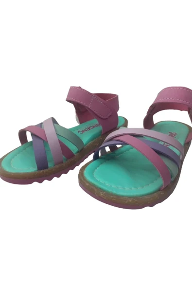 Şirin Bebe Kız Çocuk Cırtlı Su Yeşili Fuşya Günlük Şık Sandalet - 2