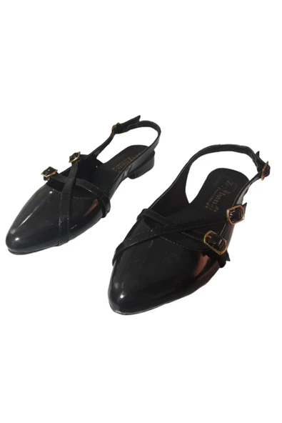 CEYLANLAR Kadın Babet Siyah-Rugan Sandalet Şık Ev İş Ofis Günlük Ayakkabı - 5