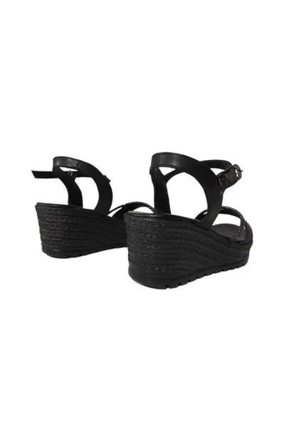 Şanzelize Şanzelize Şnz02-020 Kadın Siyah Dolgu Topuk Günlük Şık Sandalet - 4