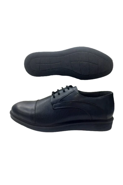 Golden Hakiki Deri Lacivert-Bağcıklı Günlük Şık Erkek Ayakkabı gldn2010 - 5