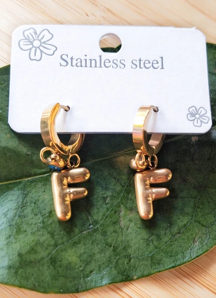 Monalisa Home Gold Renk F Harfi Lüks Gösterişli Klips  Küpe ürün görseli 1