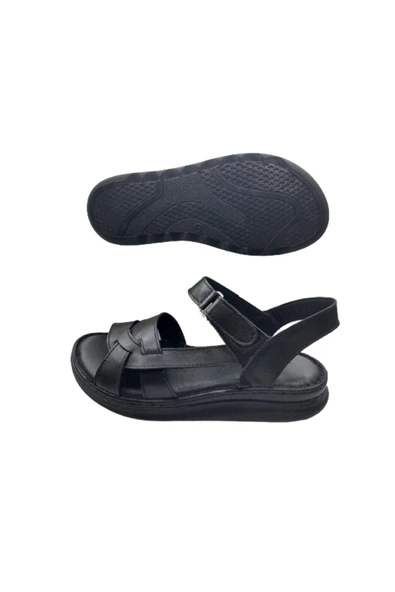 Mr.white Mr White Kadın Siyah Deri Ultra Hafif Ortopedik Taban Sandalet MR-W5922 - 4