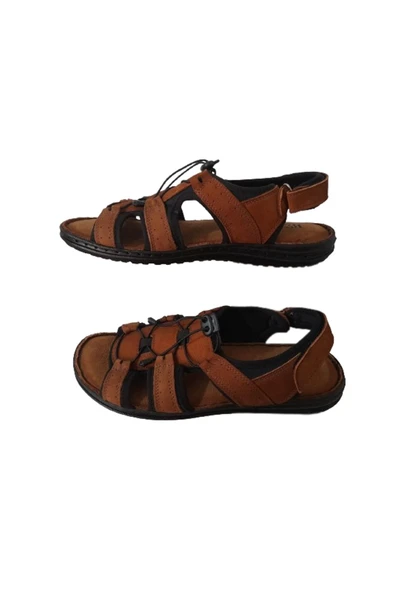 BEREN Erkek Taba Hakiki Deri Günlük Spor Şık Sandalet - Resim 2