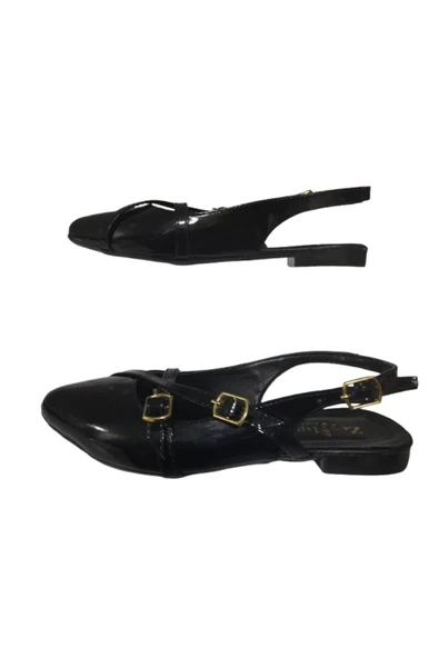 CEYLANLAR Kadın Babet Siyah-Rugan Sandalet Şık Ev İş Ofis Günlük Ayakkabı - 3