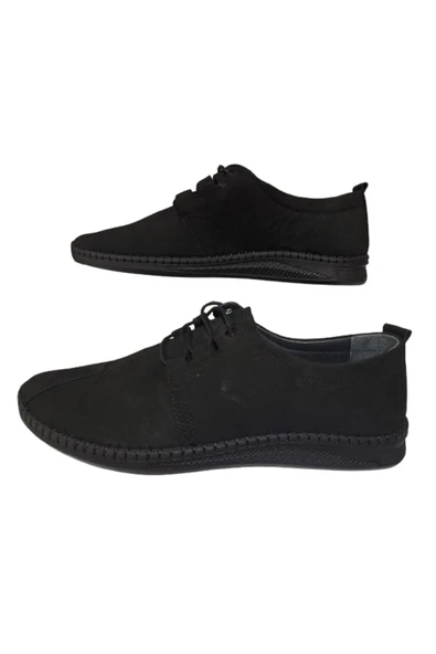 Golden Hakiki Deri Siyah-Süet  Günlük Şık Erkek Ayakkabı - Resim 2