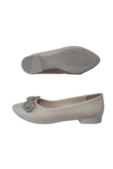 Shoes La Meira Shoes Kadın Krem Taş Fiyonklu Günlük Şık Babet Lmra210-663 - 2