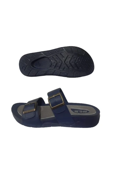 ALC Eren Erkek Lacivert Çift Tokalı Ortopedik Taban Günlük Şık Terlik alc210-77 - 4