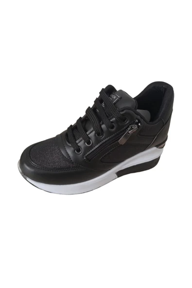 HİGH STEP High Step  Kadın Simli İçten Gizli Topuklu Şık Siyah Spor Ayakkababı - Resim 2