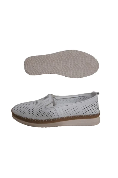 Mr.white MR. WHİTE % 100 Hakiki Deri ve El yapımı,Beyaz Renk Günlük Babet model - Resim 4