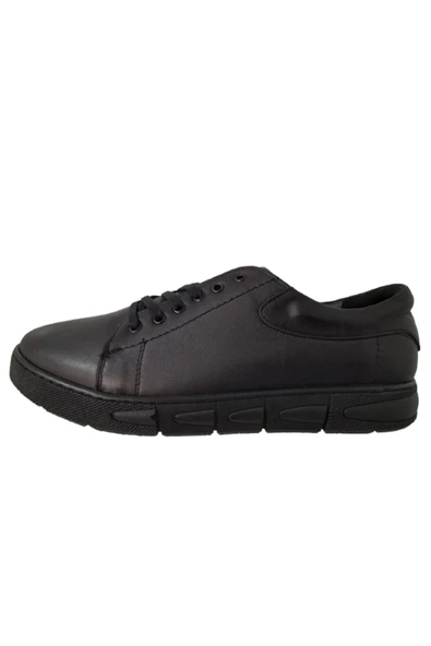 BEREN Siyah Düz Bağcıklı - Hakiki Deri Erkek Spor Ayakkabı - Resim 6