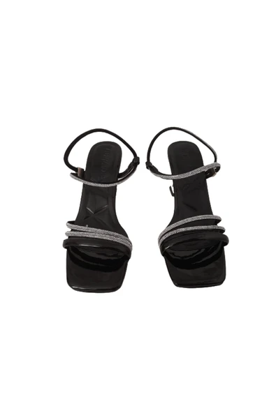 TARHAN kadın siyah-taşlı şık cam kadeh topuklu abiye ayakkabı - Resim 3