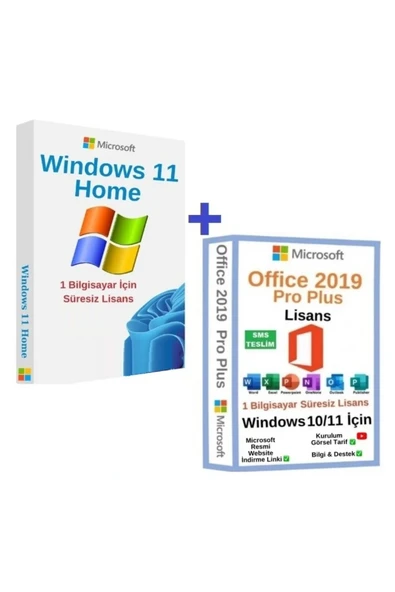 MICROSOFT Office 2019 Pro Plus Lisans Süresiz Windows 10 Home Lisans Süresiz - Sms Teslim.