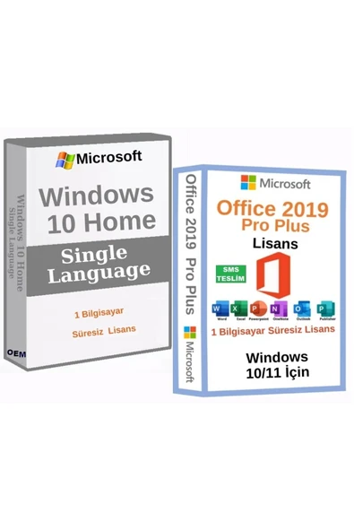 MICROSOFT Office 2019 Pro Plus Lisans süresiz + Windows 10 Home Single Language Lisans süresiz - SMS Teslim. ürün görseli 1