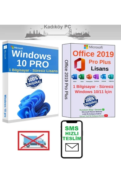 MICROSOFT Windows 10 Pro Lisans Süresiz,office 2019 Pro Plus Lisans Süresiz,sms Teslim. ürün görseli 1
