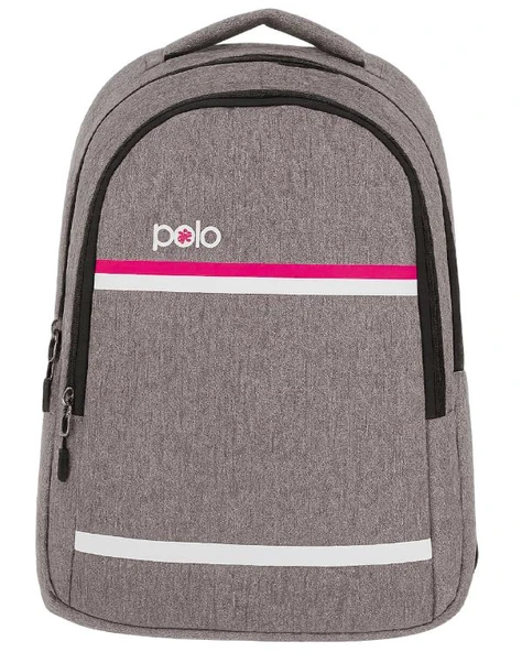 Temel My Polo Sırt Çantası Pembe Beyaz Çizgili Gri 8860 ürün görseli