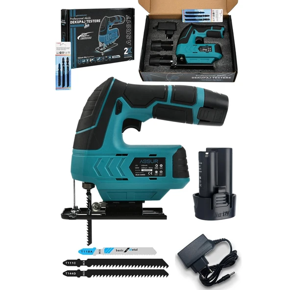 Assur Profesyonel 12 V Çift Akülü Şarjlı Dekupaj Testere Makinesi