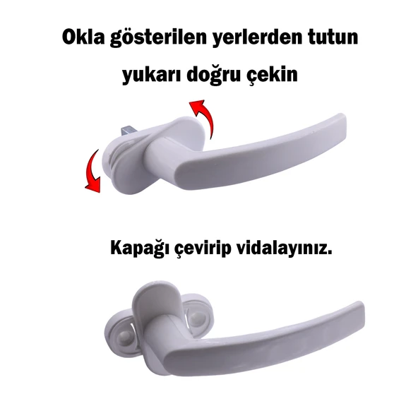 Beyaz PVC Pencere Kolu Pimapen Uyumlu, Sağ-Sol Açılır, Yedek Balkon Vidalı Plastik Kol Mekanizması - Resim 3