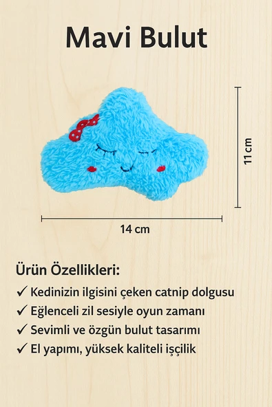 Kedi OyuncağıCatnip ve Zilli İnteraktif, Rahatlatıcı Oyun Arkadaşı - Mavi Bulut - 2