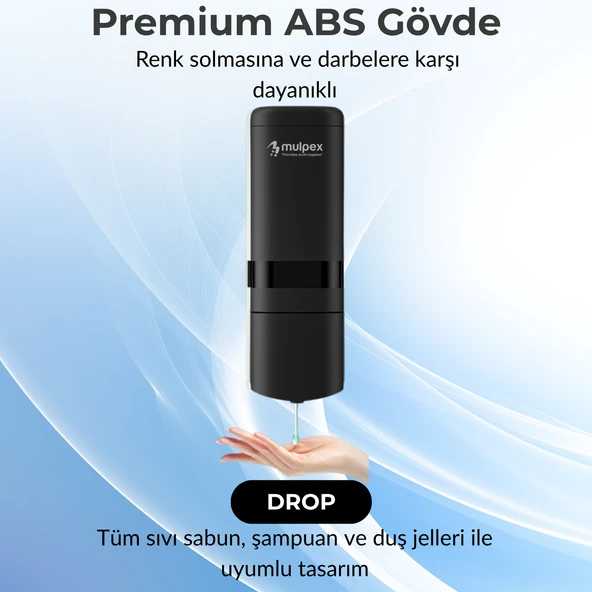 Mulpex 480 ml Siyah Duvara Monte Sıvı Sabun Dispenseri Premium Kalite ABS Gövde, Anahtarlı, Şık ve Güvenli - 2