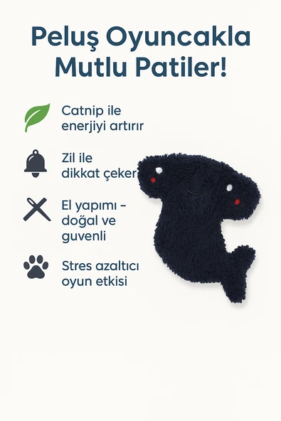 Kedi Oyuncağı Catnip ve Zilli İnteraktif, Rahatlatıcı Oyun Arkadaşı - Lacivert Çekiç Kafa - 2