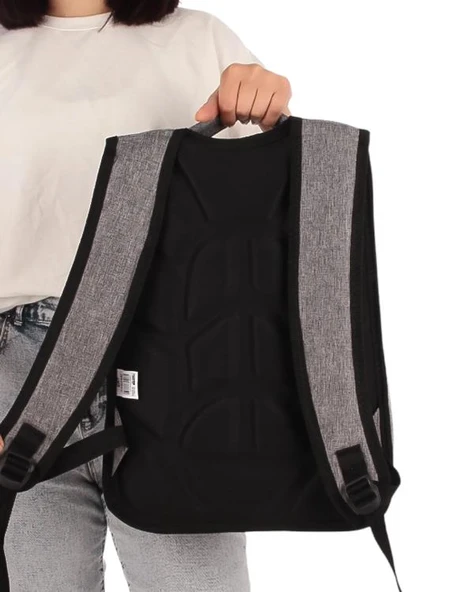 Temel My Polo Sırt Çantası Pembe Beyaz Çizgili Gri 8860 - Resim 4