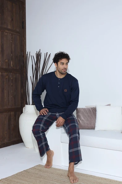 Boyraz Erkek Penye Süprem Uzun Kol Pijama Takımı