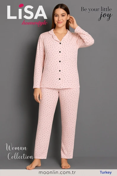 ÖNDEN DÜĞMELİ BAMBU UZUN KOLLU PİJAMA TAKIMI - Resim 2