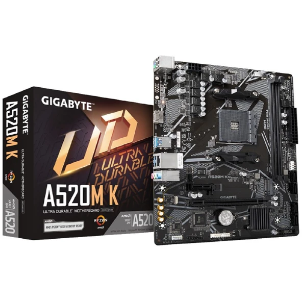 Gıgabyte Anakart A520M K Ddr4 5100Mhz(Oc) M.2 Hdmı Ses Gamıng Glan Raıd Am4 Usb3.2 Matx