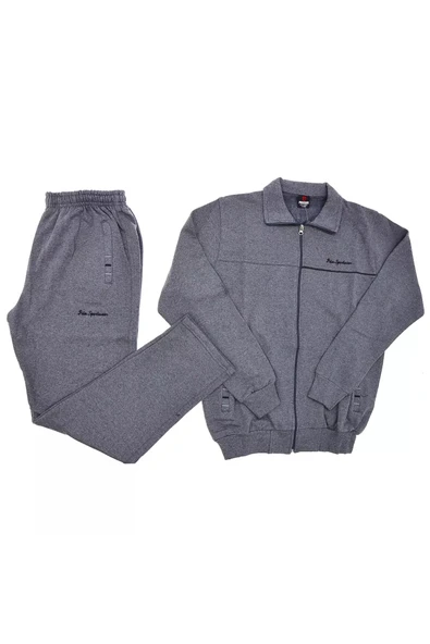 Likralı Battal Erkek Fermuarlı Eşofman Takımı - 2