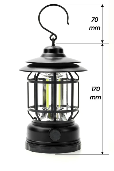 LED Şarjlı Kamp Lambası Işık Dimmer Ayarlı Askılı Portatif Işıldak El Feneri Gece Lamba Siyah PR20 - Resim 6