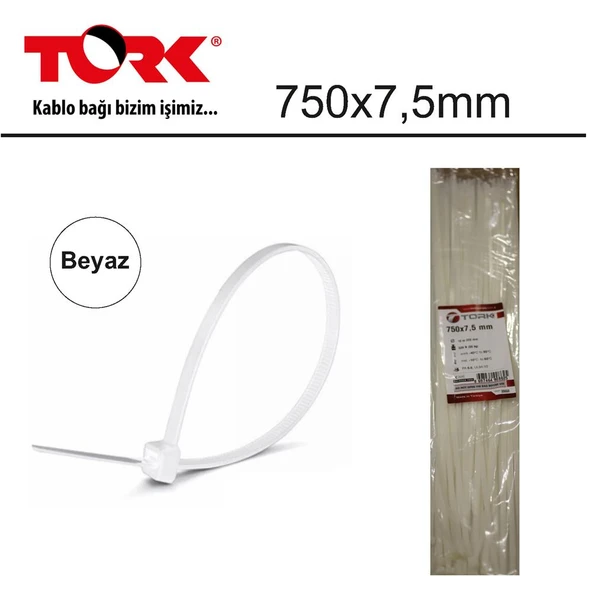 Tork TRK-750-7,5mm Beyaz 100lü Kablo Bağı ürün görseli 1