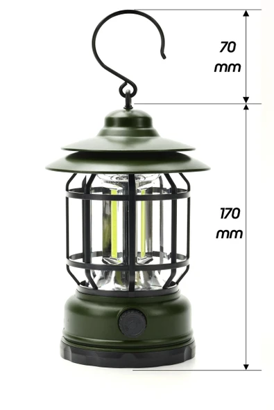 LED Şarjlı Kamp Lambası Işık Dimmer Ayarlı Askılı Portatif Işıldak El Feneri Gece Lamba Yeşil PR20 - Resim 6