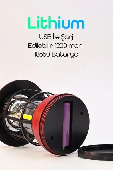 LED Şarjlı Kamp Lambası Işık Dimmer Ayarlı Askılı Portatif Işıldak El Feneri Gece Lamba Kırmızı PR20 - Resim 4