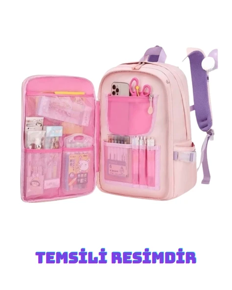 Relaxion 1450 Lila İthal Kore Tarzı Unisex İlkokul Çocuk  Sırt Çantası - 4