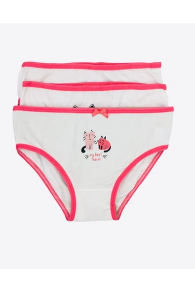 Kız Çocuk Beyaz Pembe 3'lü Bikini Külot 6865 - Resim 2