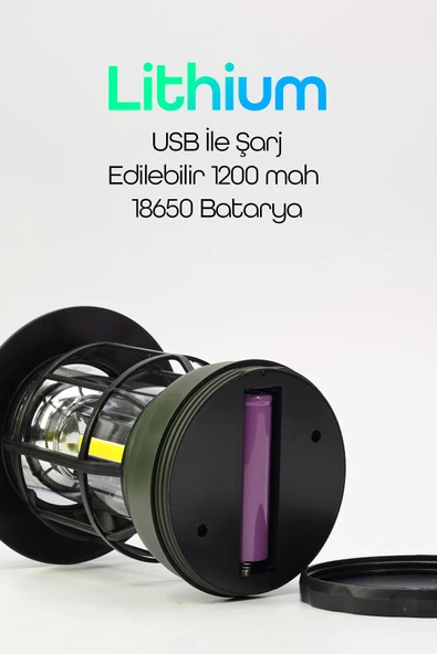 LED Şarjlı Kamp Lambası Işık Dimmer Ayarlı Askılı Portatif Işıldak El Feneri Gece Lamba Yeşil PR20 - Resim 4