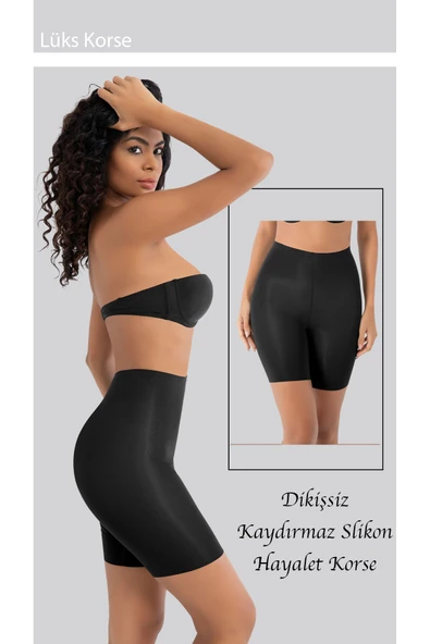 İz Yapmaz Toparlayıcı Lazer Kesim Basen Göbek Toparlayıcı Kadın Paçalı Korse Siyah ürün görseli