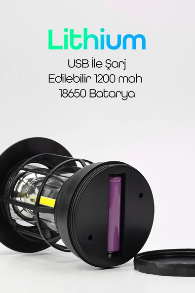 LED Şarjlı Kamp Lambası Işık Dimmer Ayarlı Askılı Portatif Işıldak El Feneri Gece Lamba Siyah PR20 - Resim 4