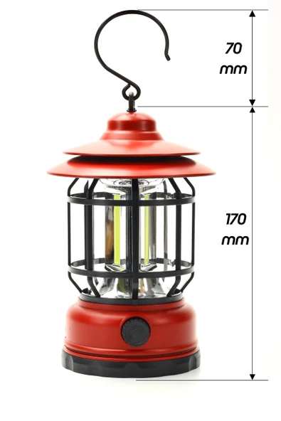 LED Şarjlı Kamp Lambası Işık Dimmer Ayarlı Askılı Portatif Işıldak El Feneri Gece Lamba Kırmızı PR20 - Resim 6