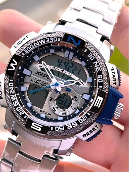 Joefox Çelik Kordon Dijital Ve Analog 2 Yıl Garantili 3 Atm Suya Dayanıklı Erkek Kol Saati JOE1.LC02 - Resim 2