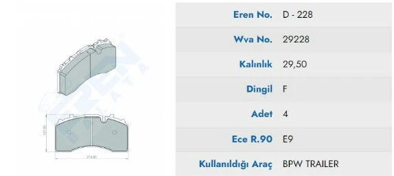 DISK BALATA Y.M. BPW DORSE  (BUYUK )-PREMIUM 29228 ürün görseli