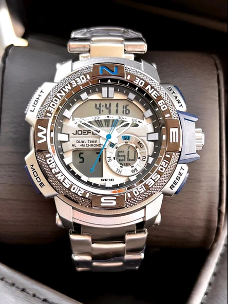 Joefox Çelik Kordon Dijital Ve Analog 2 Yıl Garantili 3 Atm Suya Dayanıklı Erkek Kol Saati JOE1.LC02 - Resim 3