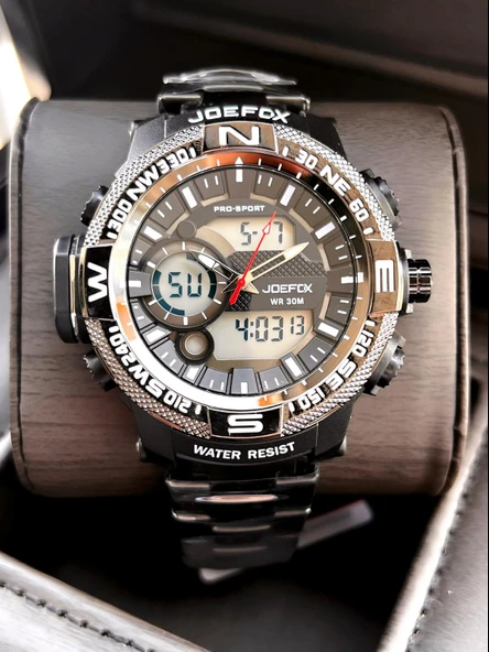 Joefox Çelik Kordon Dijital Ve Analog 2 Yıl Garantili 3 Atm Suya Dayanıklı Erkek Kol Saati JOE2.LC05 - Resim 3
