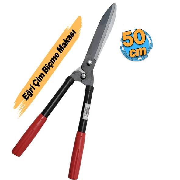 Plastik Saplı Eğri Çim Budama Makası Çalı Çimen Biçme Kesme Makas 50 cm Keskin Metal Bıçkı 1 Adet - Resim 2