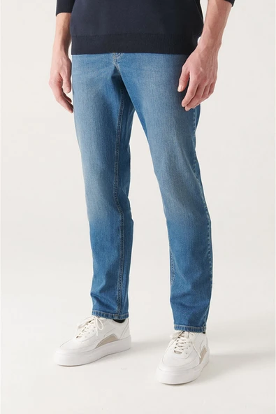 Avva Erkek Mavi Eskitme Yikamali Likrali Slim Fit Jean Pantolon E003540 - Resim 2
