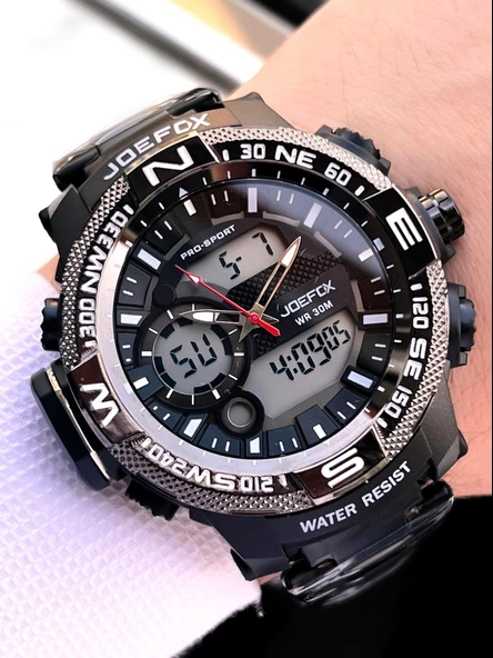 Joefox Çelik Kordon Dijital Ve Analog 2 Yıl Garantili 3 Atm Suya Dayanıklı Erkek Kol Saati JOE2.LC05 ürün görseli
