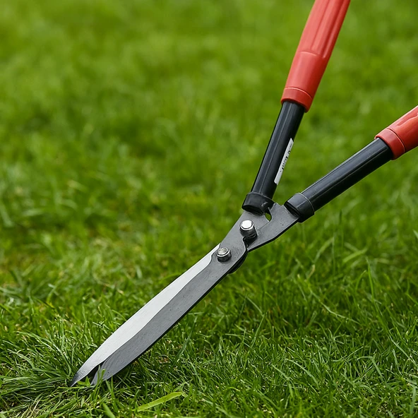 Plastik Saplı Eğri Çim Budama Makası Çalı Çimen Biçme Kesme Makas 50 cm Keskin Metal Bıçkı 1 Adet - Resim 4
