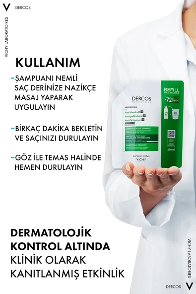 Vichy Dercos Normal/Yağlı Saçlar İçin Kepek Karşıtı Saç Bakım Şampuanı Yeniden Dolum Paketi 390 ml - Resim 7